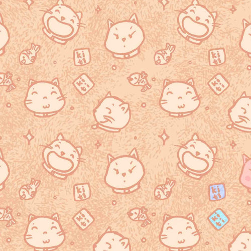 All-over pattern of various cat face expressions on a matte laptop skin, featuring sleepy, happy, and grumpy cats.