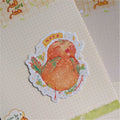 A simple, hand-drawn illustration of a round, fluffy bird in a soft matte die-cut sticker.