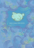 Illustration of a small, cozy bird resting with the text 'Take it easy, little birdie', cute art print.